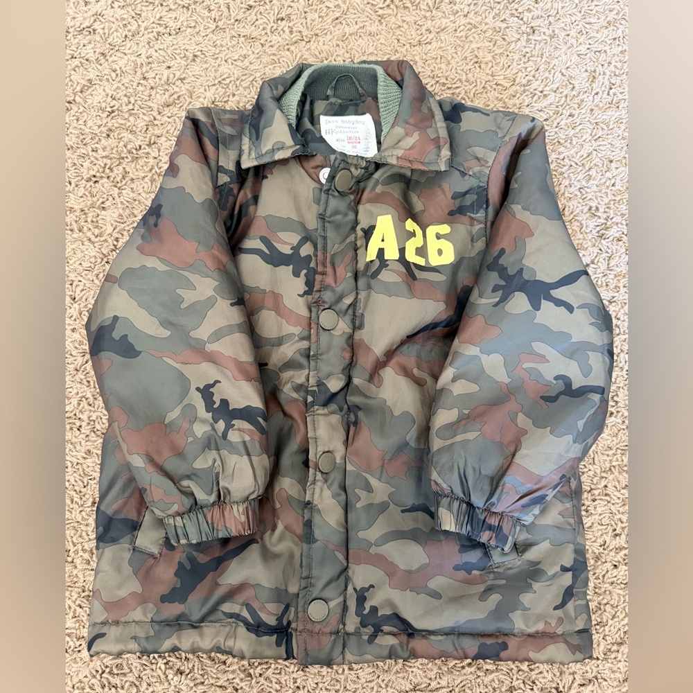 Zara Baby Boy Camo Puffer Jacket A26 Green/Yellow - 18/24 Months